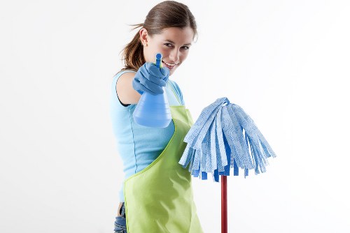 Professional commercial cleaning in an office lobby
